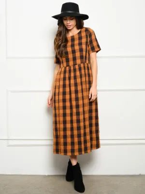 WOMEN'S CHECKER PRINT MIDI DRESS