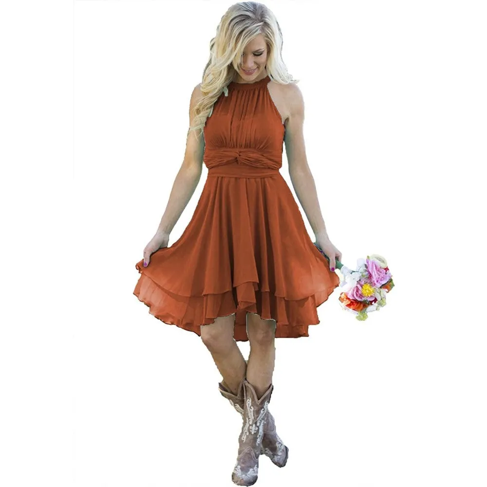 Women's Country High Low Bridesmaid Dress Western Wedding Guest Dress