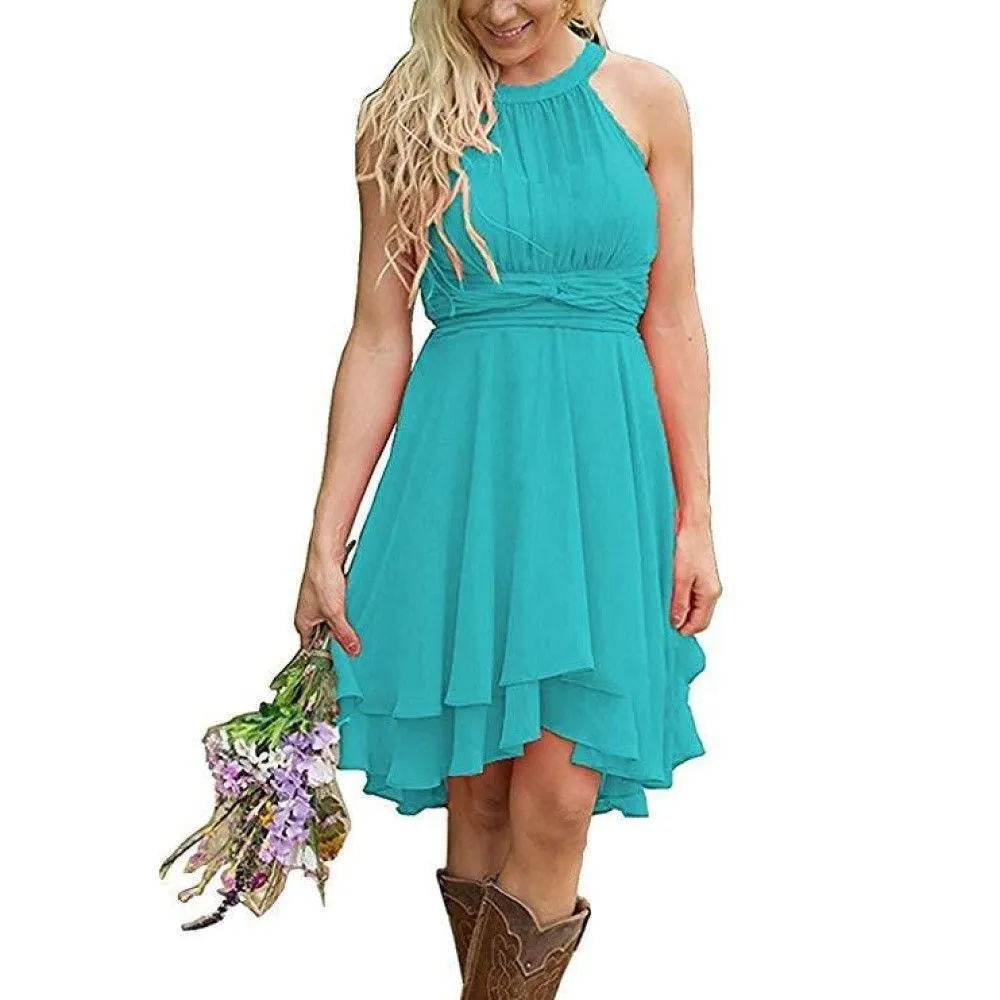 Women's Country High Low Bridesmaid Dress Western Wedding Guest Dress
