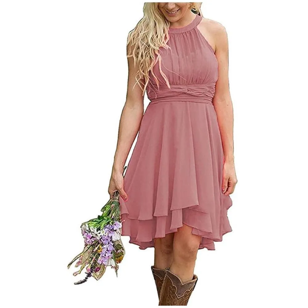 Women's Country High Low Bridesmaid Dress Western Wedding Guest Dress