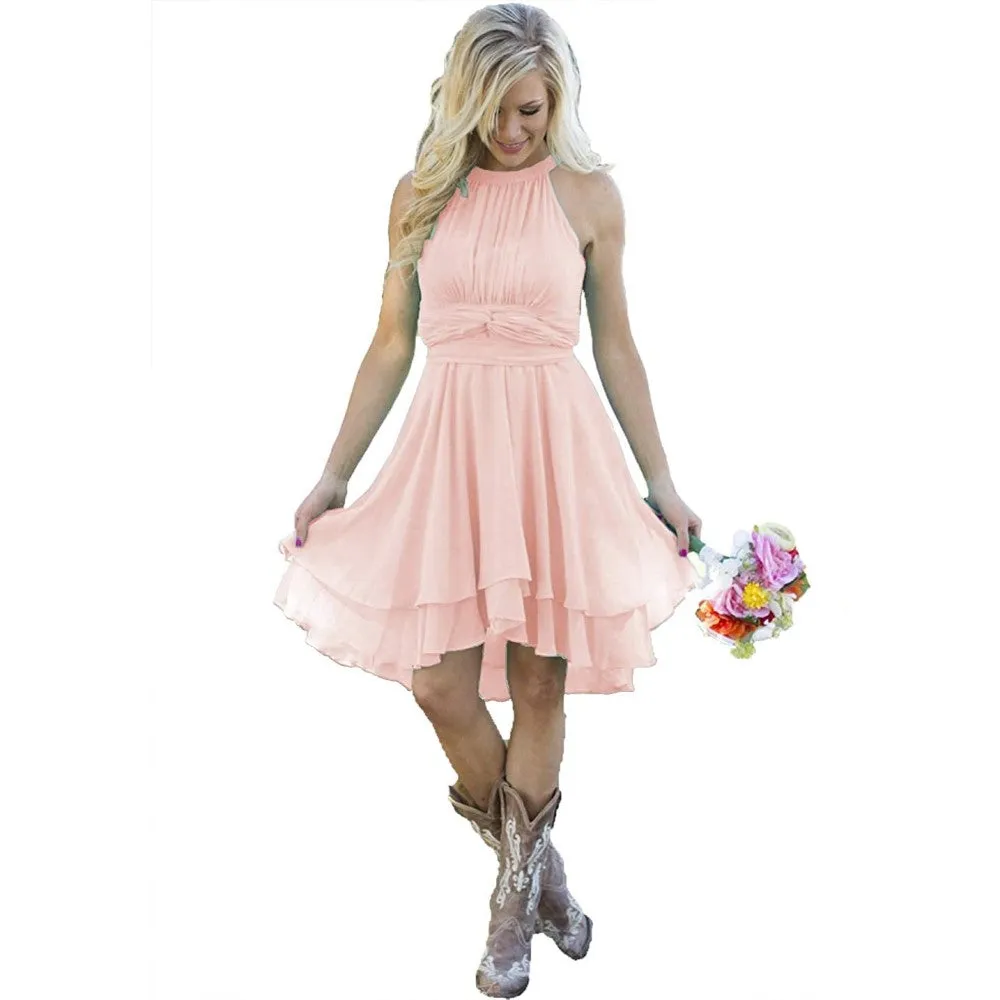 Women's Country High Low Bridesmaid Dress Western Wedding Guest Dress