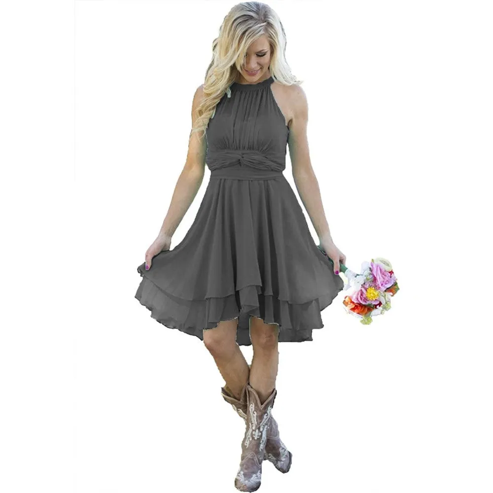 Women's Country High Low Bridesmaid Dress Western Wedding Guest Dress