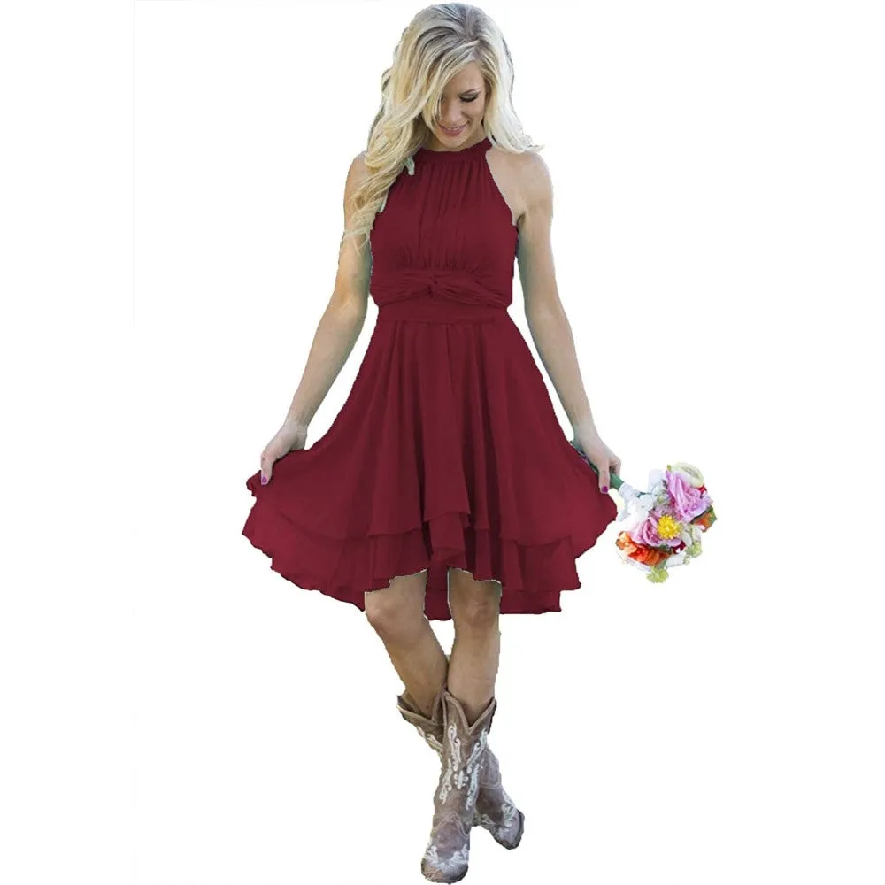 Women's Country High Low Bridesmaid Dress Western Wedding Guest Dress