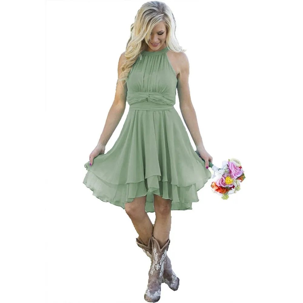 Women's Country High Low Bridesmaid Dress Western Wedding Guest Dress