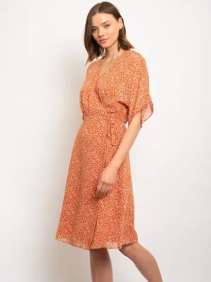 WOMEN'S DITSY PRINT CHIFFON WRAP DRESS