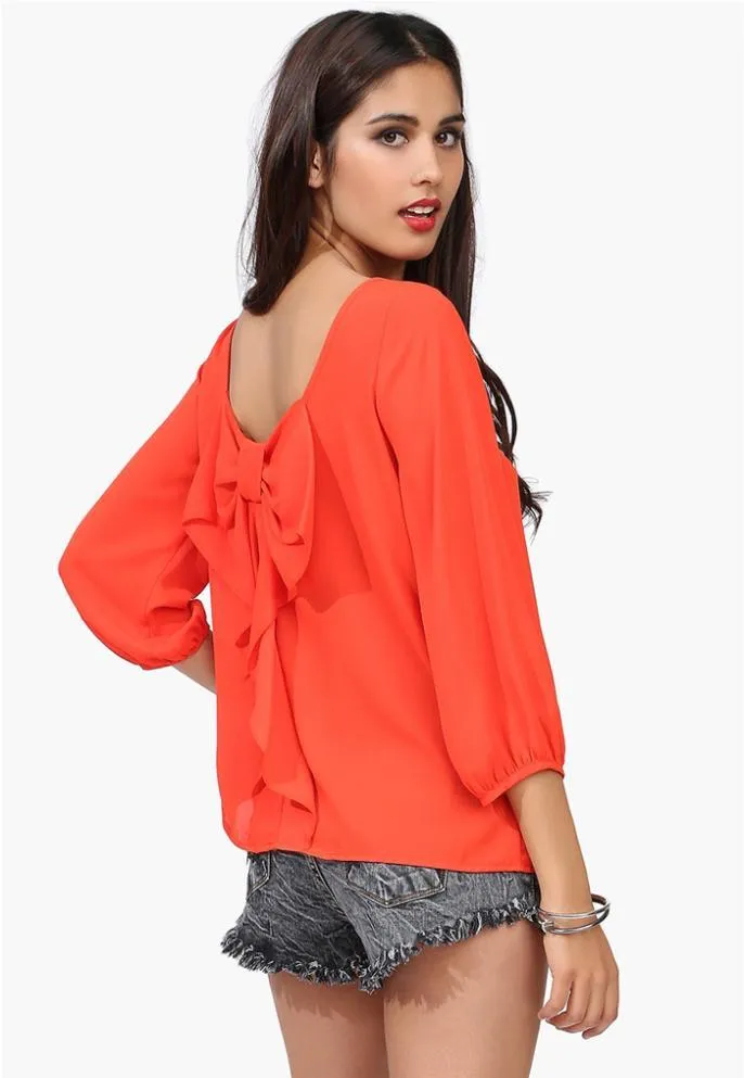 Women's Gorgeous Bow On Back Chiffon Blouse