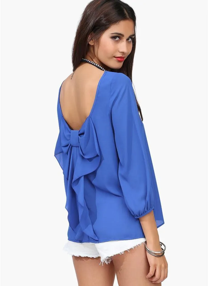 Women's Gorgeous Bow On Back Chiffon Blouse