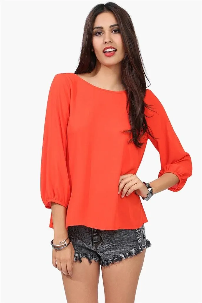Women's Gorgeous Bow On Back Chiffon Blouse