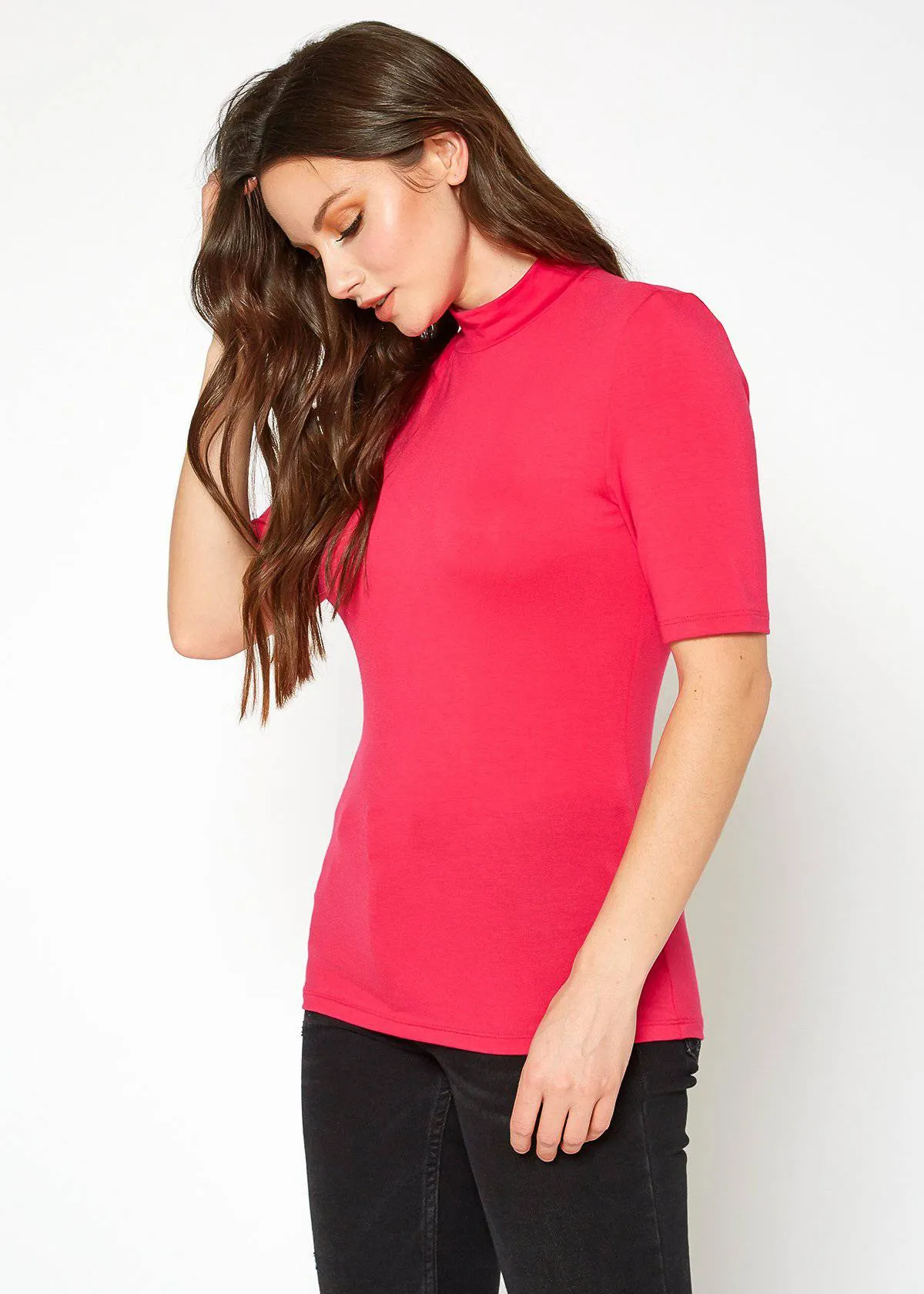 Women's Half Sleeve Turtle Neck Fitted Top by Shop at Konus
