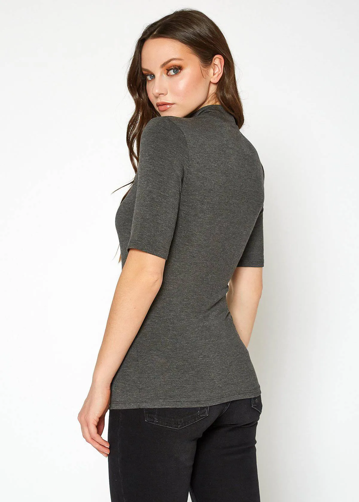 Women's Half Sleeve Turtle Neck Fitted Top by Shop at Konus