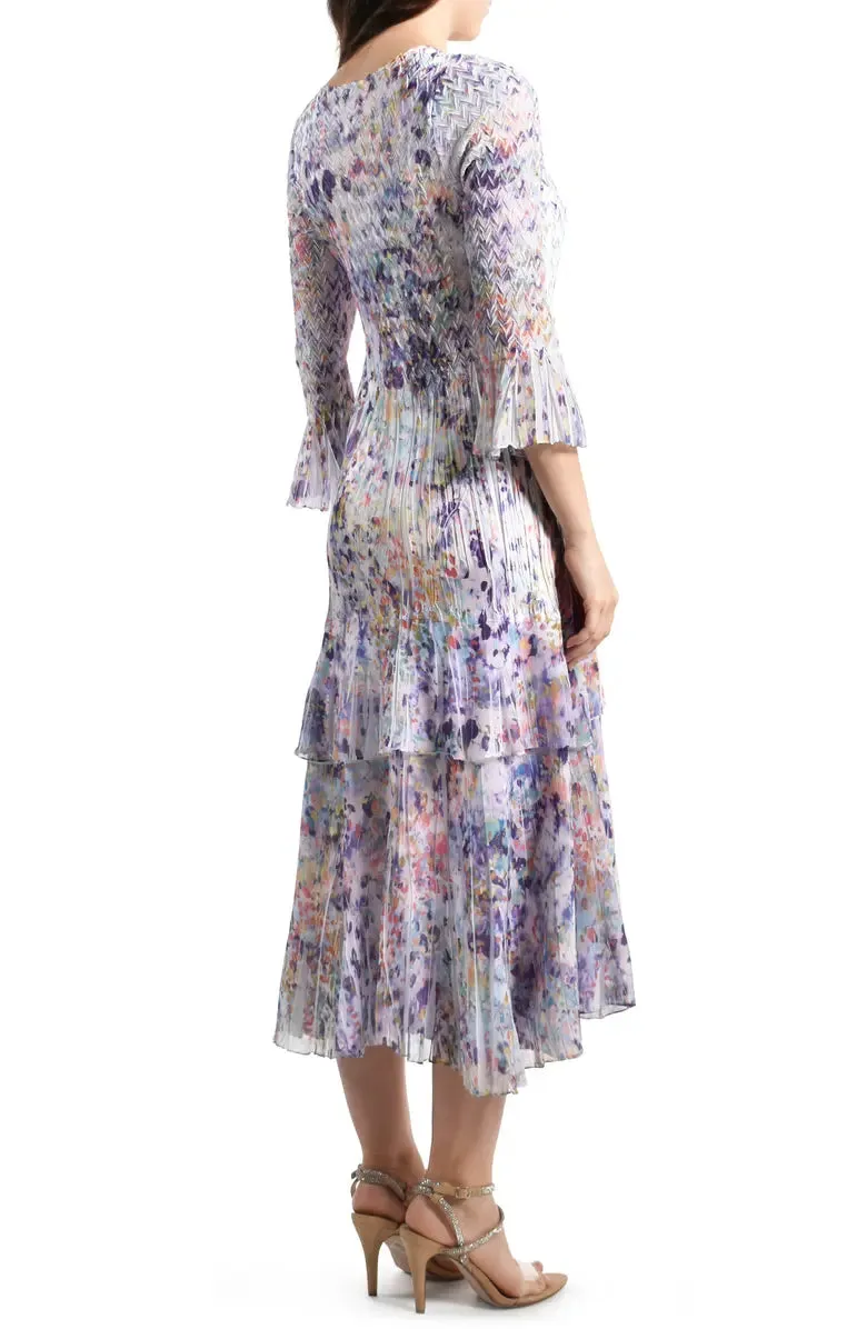Women's Komarov | Charmeuse and Chiffon Tiered Midi Dress | Confetti