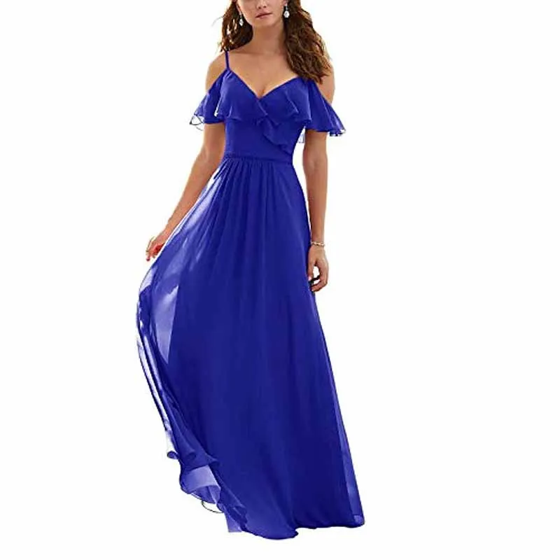 Women's Long Off Shoulder Chiffon Wedding Bridesmaid Dresses