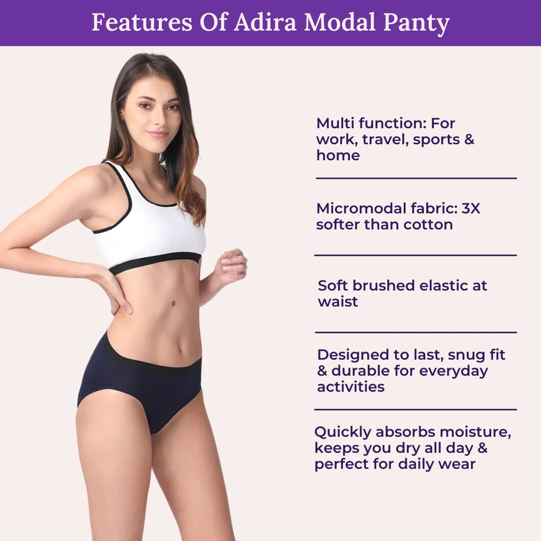 Women's Micro Modal Panties With Stretch | Mid Waist | Full Hip Coverage | Soft Waist Elastic | 3X Softer Than Cotton | Naturally Antibacterial | Prevents Odor | Pack Of 2