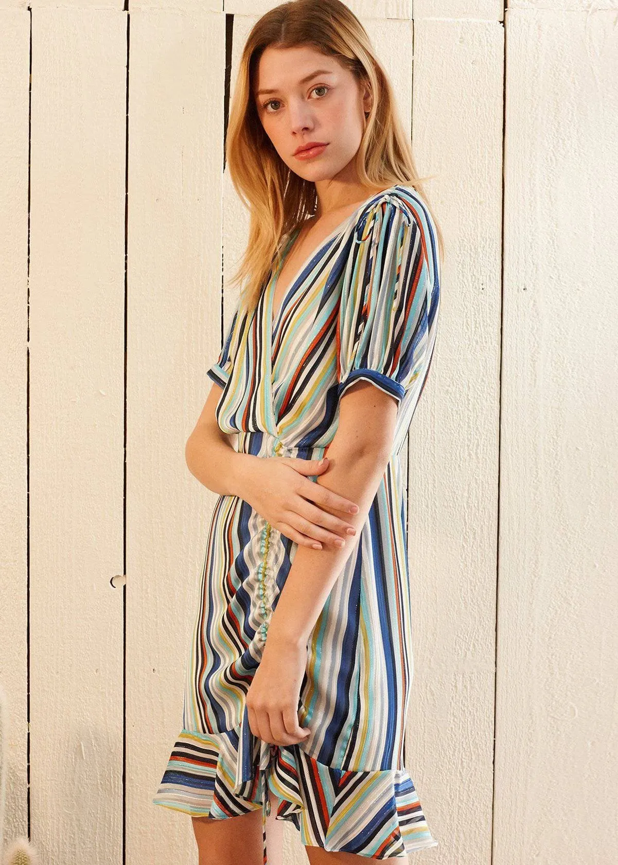Women's Multi-color Ruched Dress in Beach