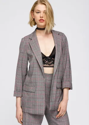 Women's Multi Glen Plaid Blazer In Grey Plaid by Shop at Konus