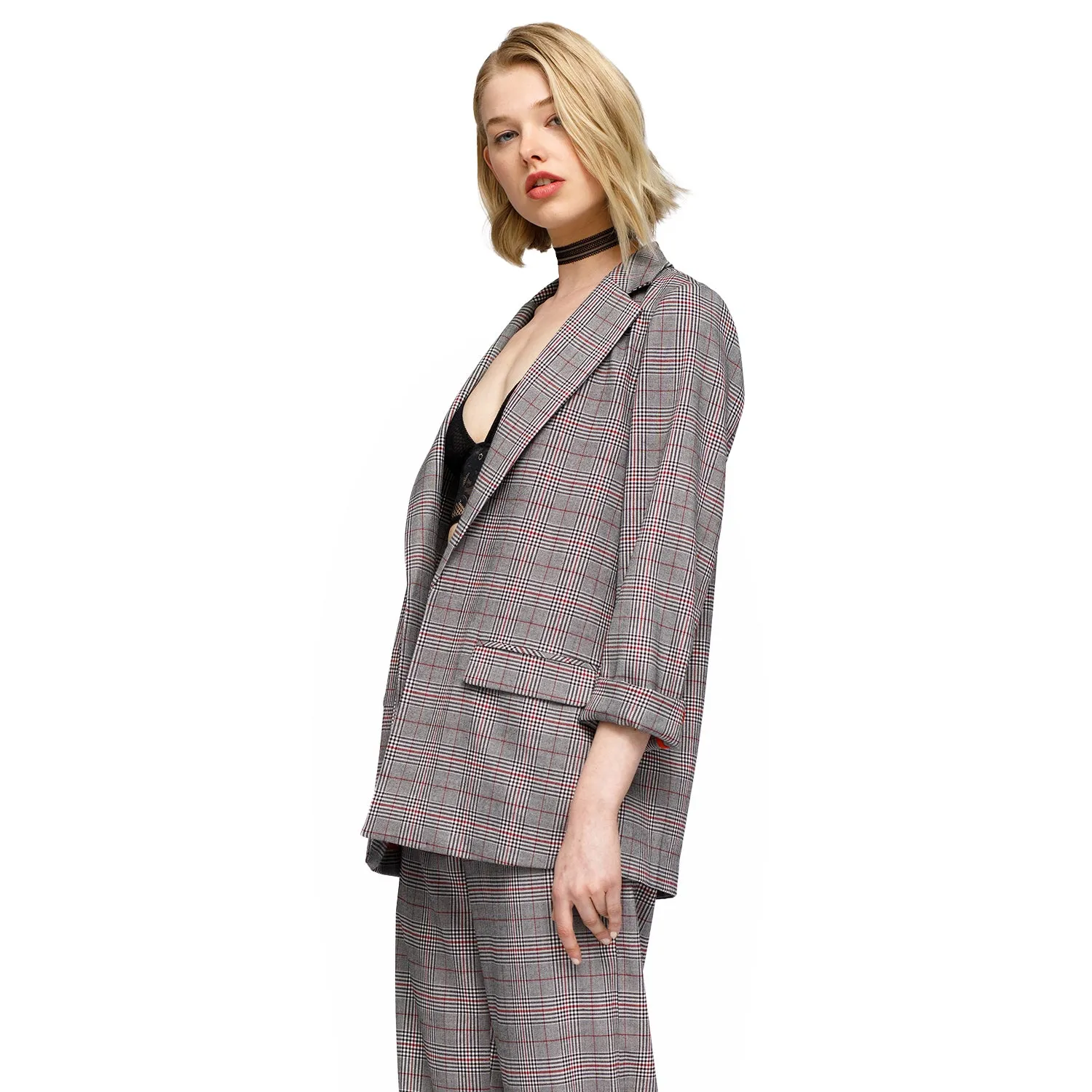 Women's Multi Glen Plaid Blazer In Grey Plaid