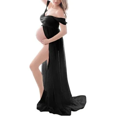 Women's Off Shoulder Chiffon Maternity Portrait Dress