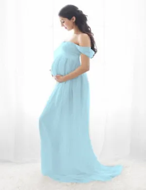 Women's Off Shoulder Chiffon Maternity Portrait Dress