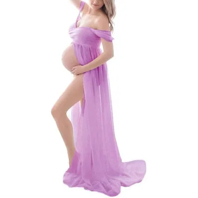 Women's Off Shoulder Chiffon Maternity Portrait Dress