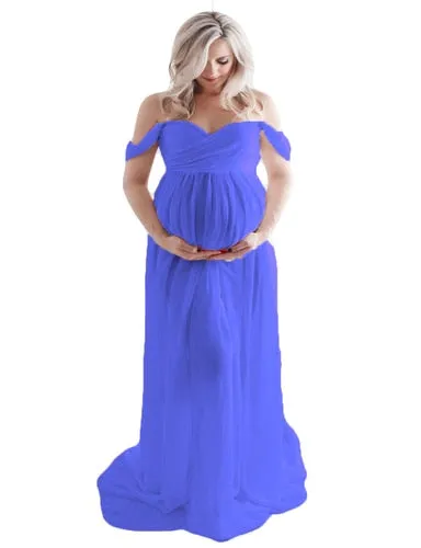 Women's Off Shoulder Chiffon Maternity Portrait Dress