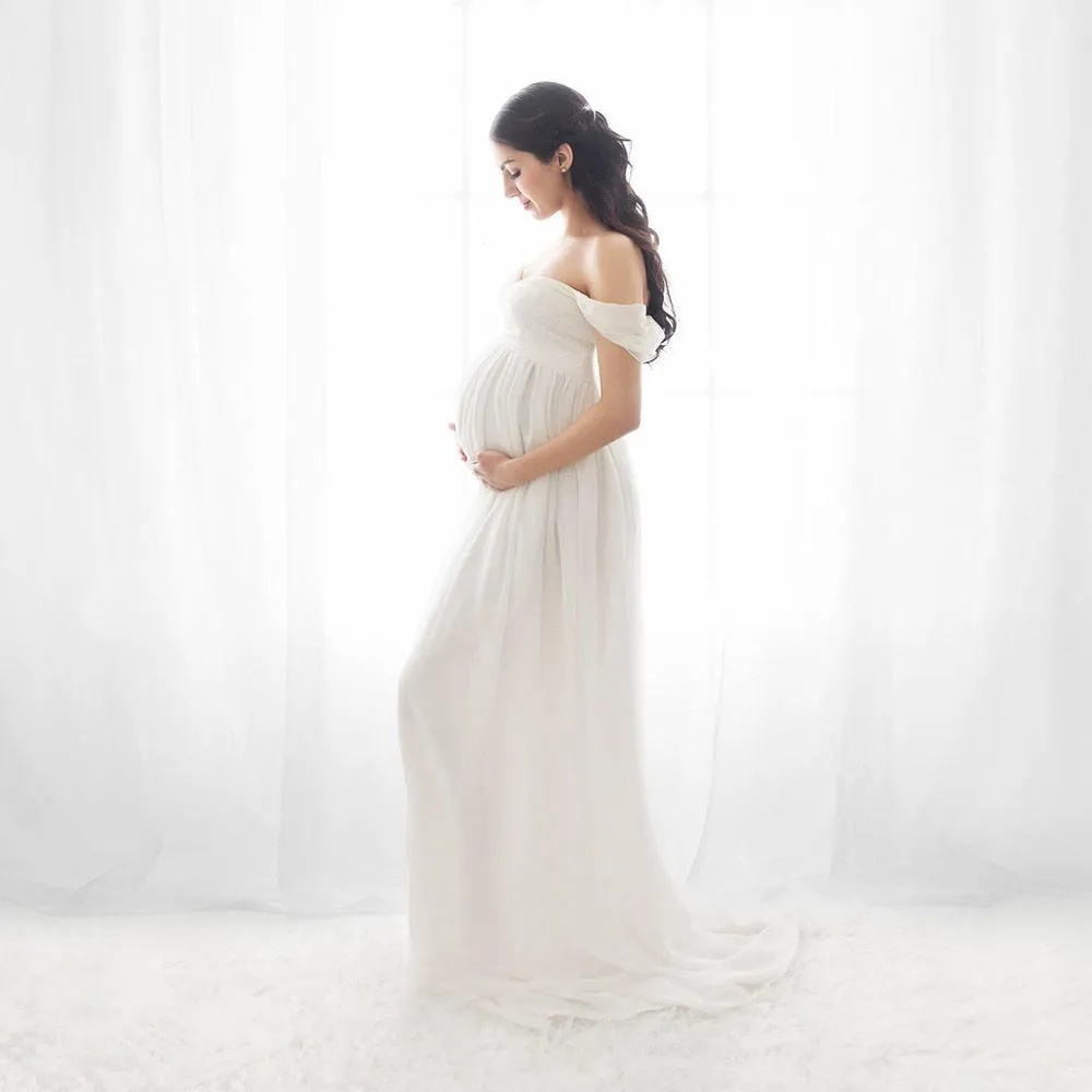 Women's Off Shoulder Chiffon Maternity Portrait Dress