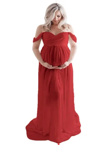 Women's Off Shoulder Chiffon Maternity Portrait Dress