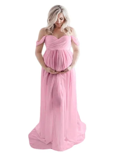 Women's Off Shoulder Chiffon Maternity Portrait Dress