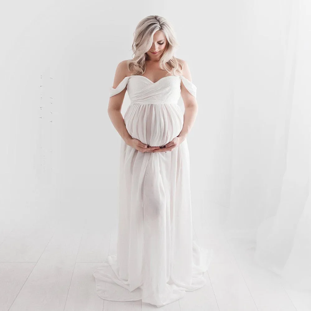 Women's Off Shoulder Chiffon Maternity Portrait Dress