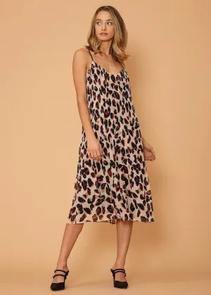 Women's Pleated Cami Dress in Leopard Sketch