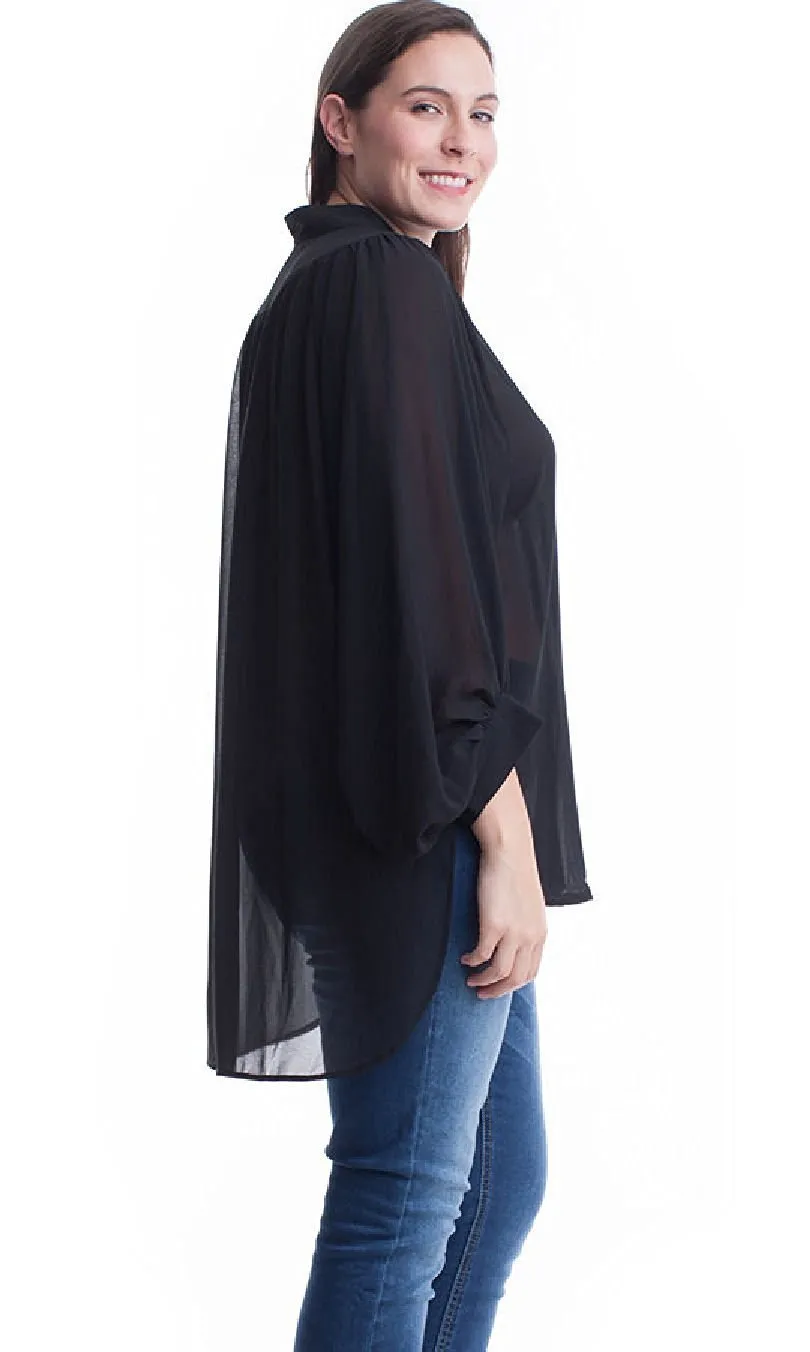 Women's Plus Size Button Front 3/4 Sleeve Chiffon Tunic Top