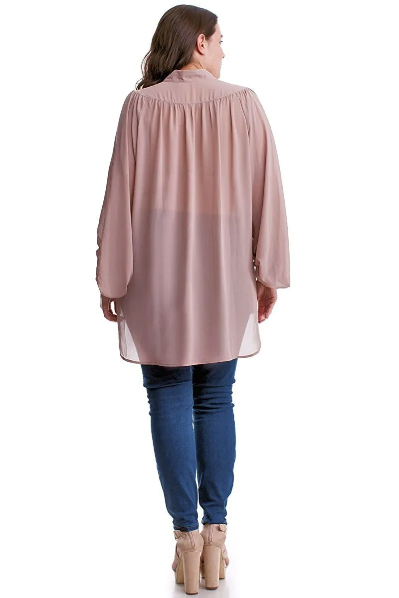 Women's Plus Size Button Front 3/4 Sleeve Chiffon Tunic Top