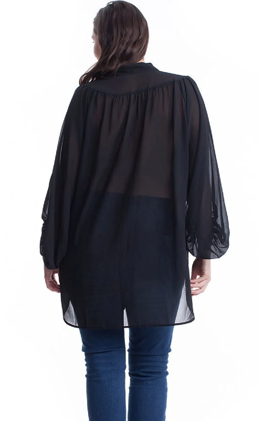 Women's Plus Size Button Front 3/4 Sleeve Chiffon Tunic Top