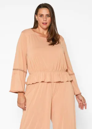 Women's Plus Size Women's Fringe Cuff Bell Sleeve Top in Apricot