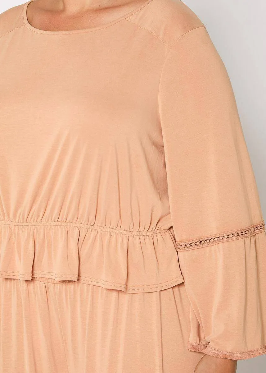 Women's Plus Size Women's Fringe Cuff Bell Sleeve Top in Apricot