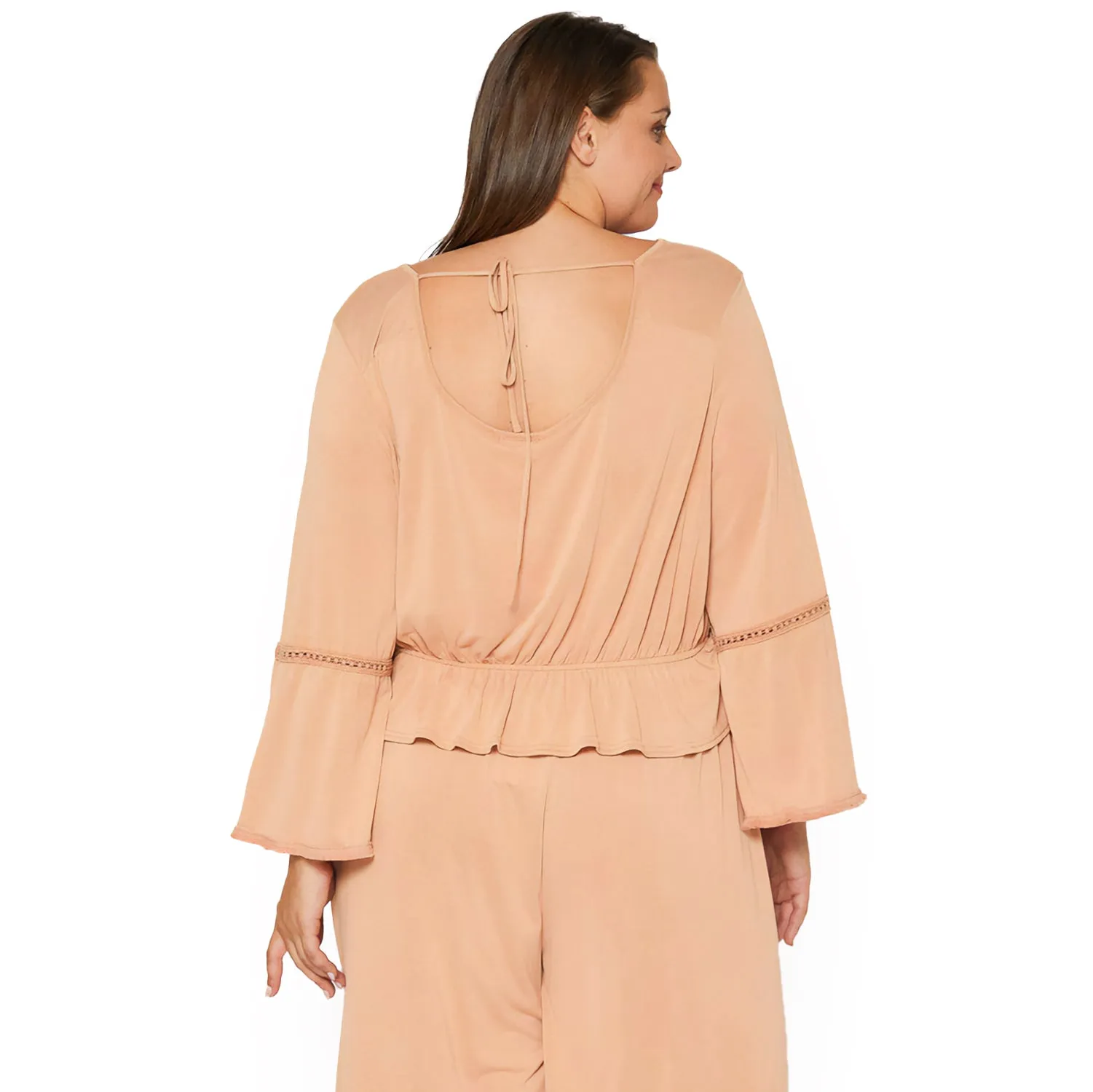 Women's Plus Size Women's Fringe Cuff Bell Sleeve Top in Apricot
