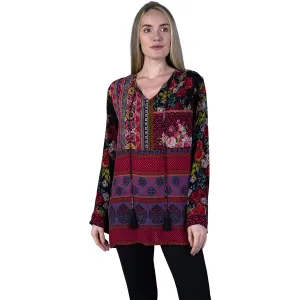 Women's Shana Apparel Silk Viscose L/S Blouse Red Multi