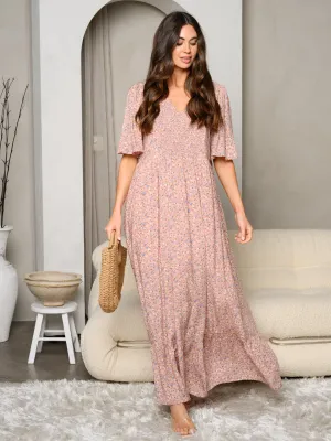 WOMEN'S SHORT SLEEVE SMOCK MAXI DRESS