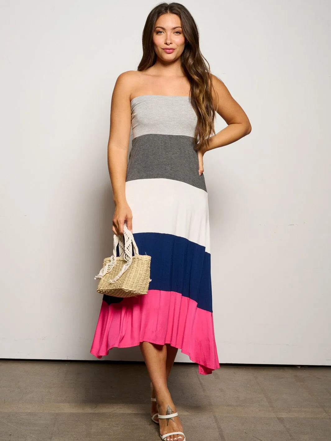 WOMEN'S SLEEVELESS COLORBLOCK TUBE MAXI DRESS