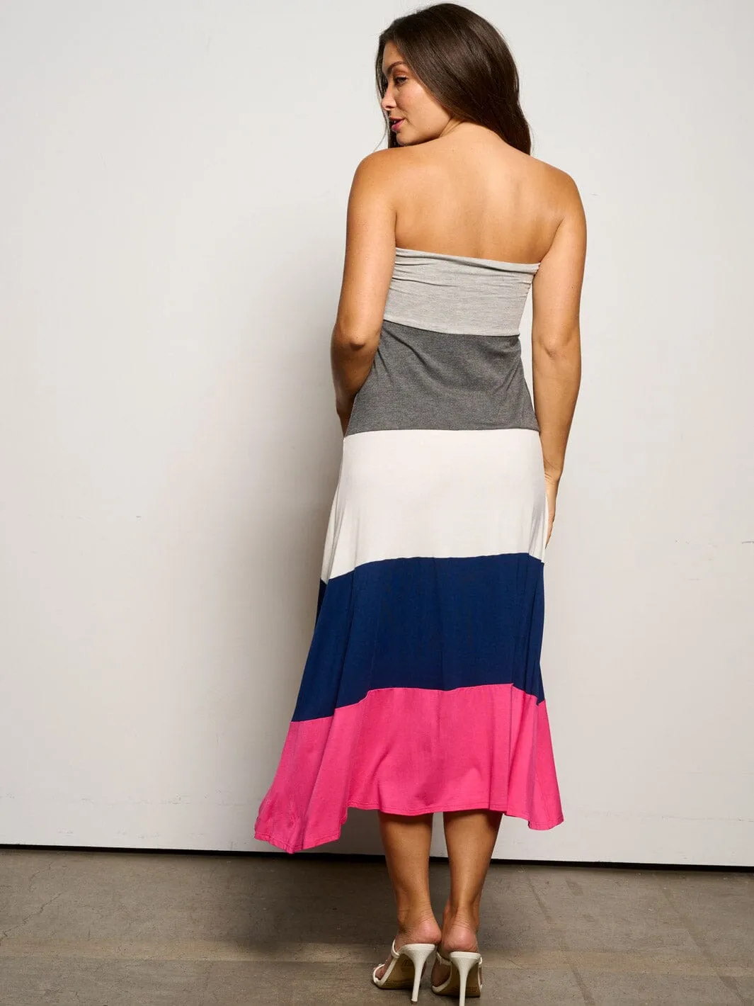 WOMEN'S SLEEVELESS COLORBLOCK TUBE MAXI DRESS