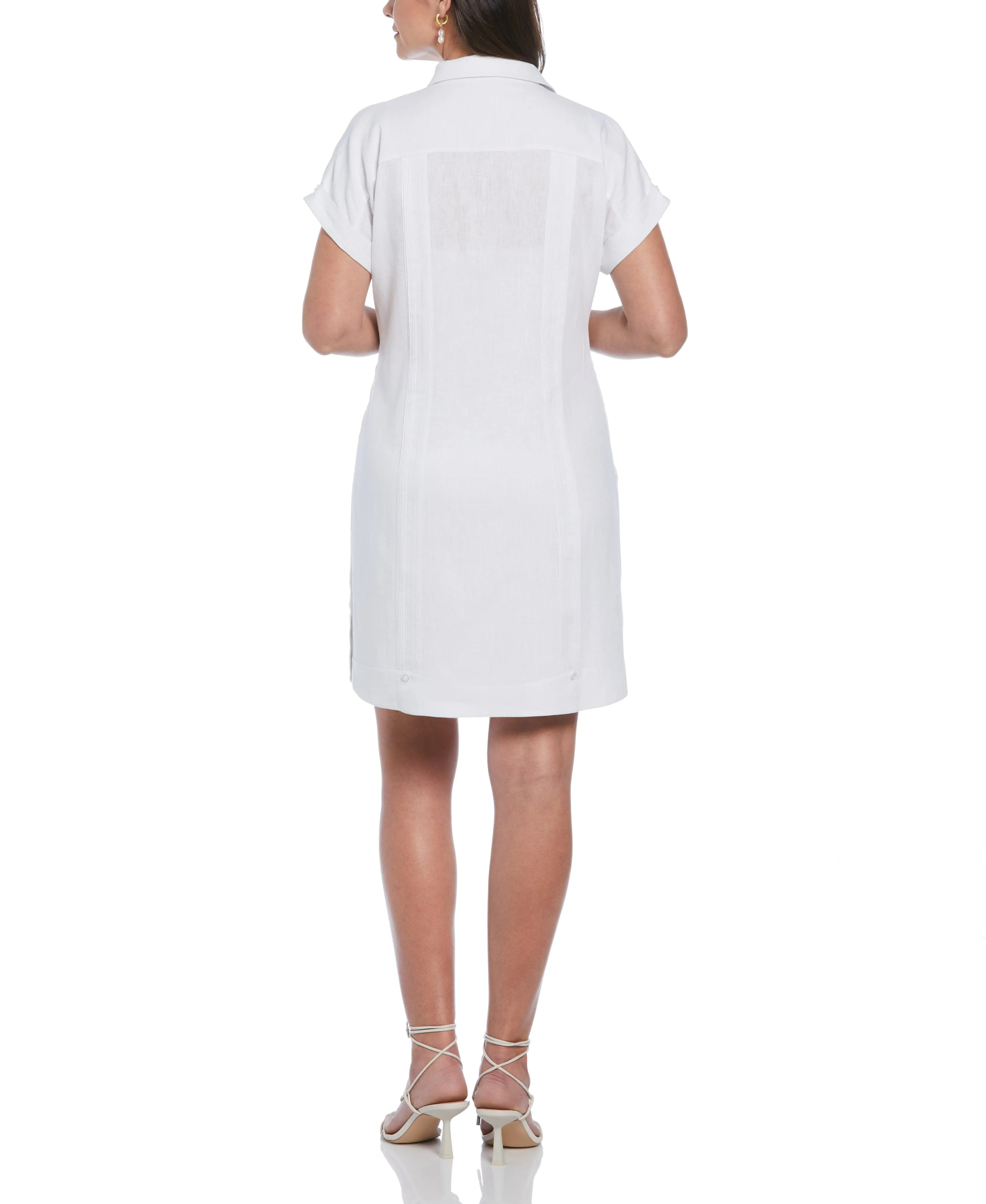 Women's Solid Two-Pocket Linen Blend Guayabera Dress