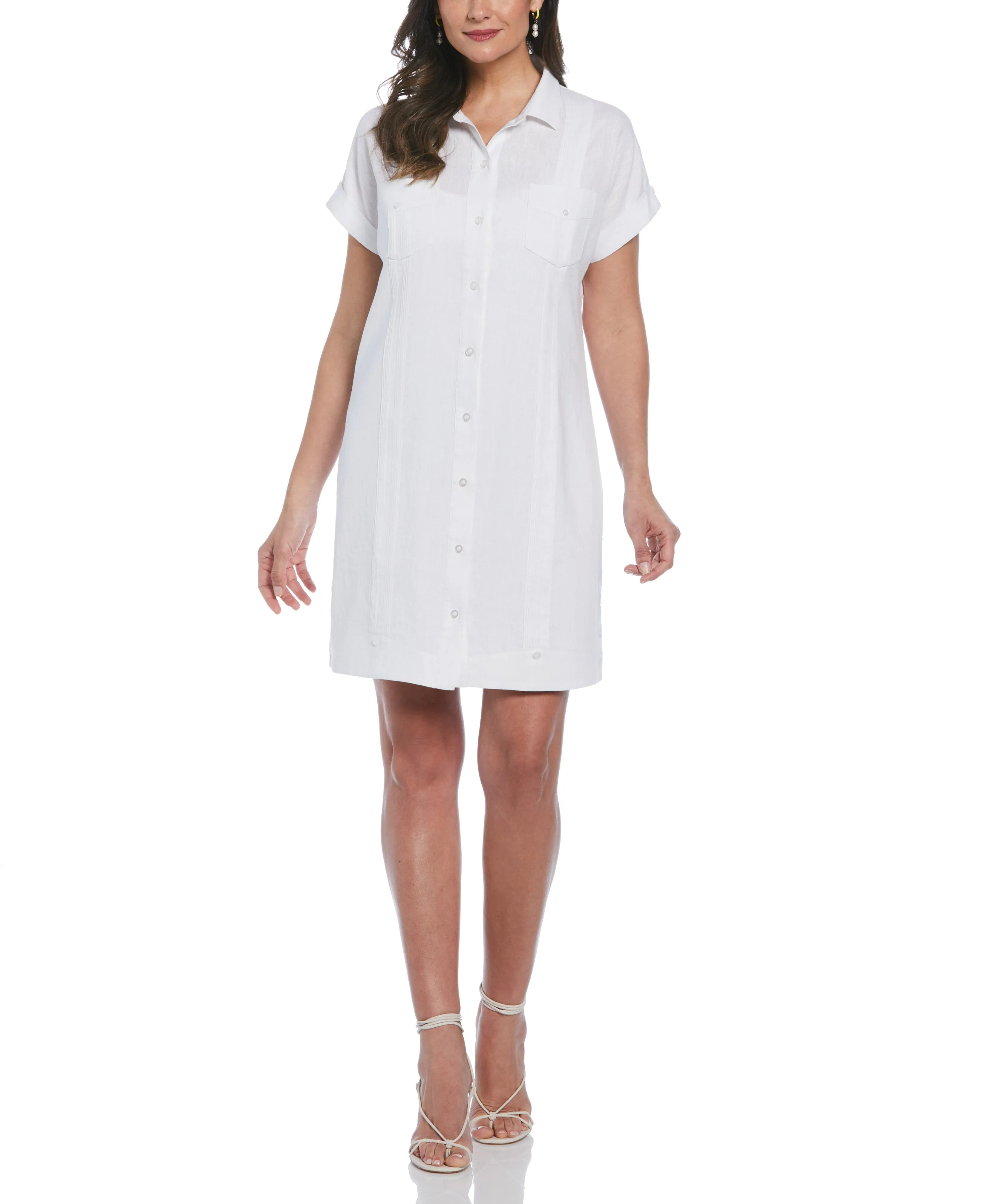 Women's Solid Two-Pocket Linen Blend Guayabera Dress