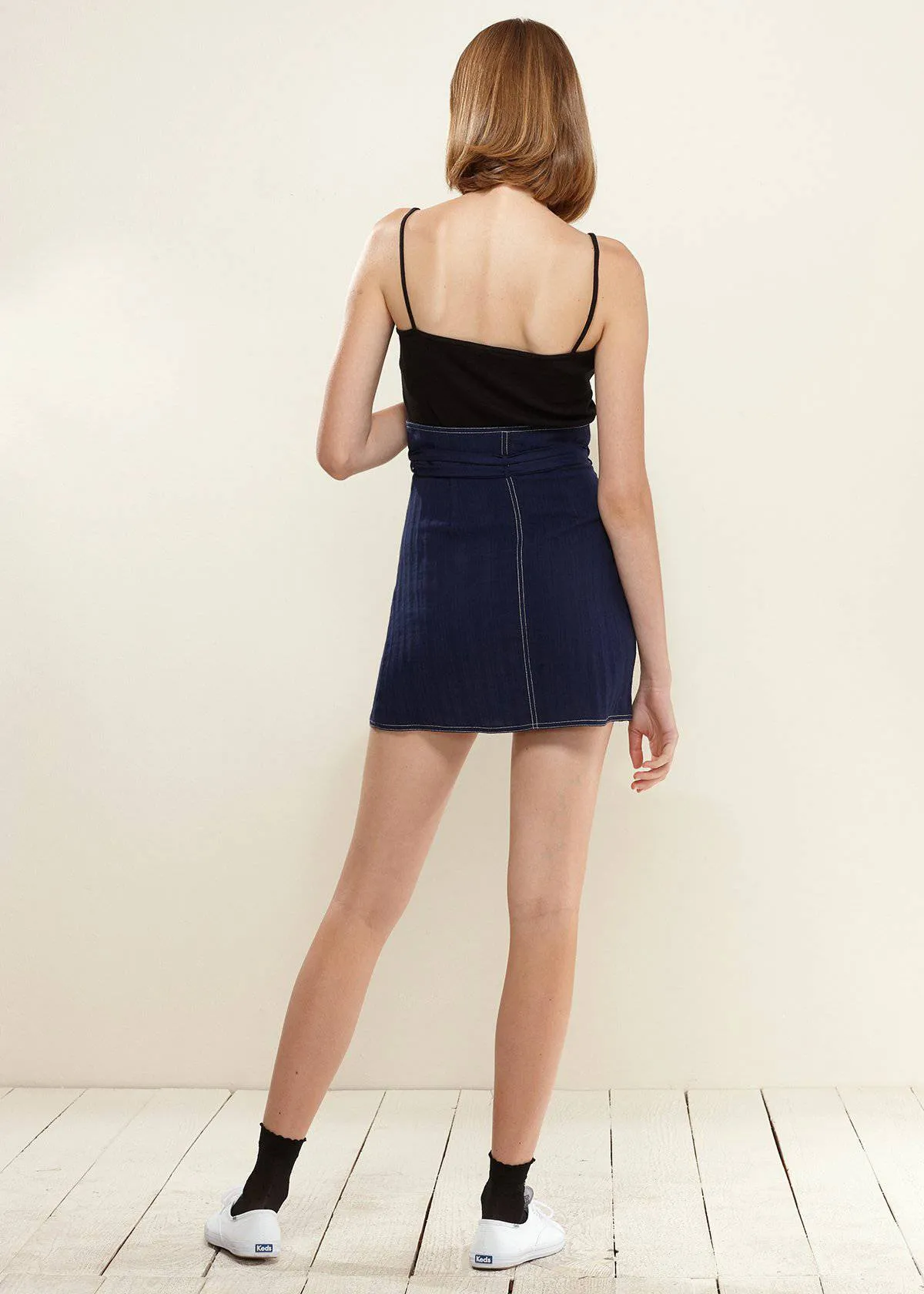 Women's Stitch Hem Double Strap High Waist Skirt