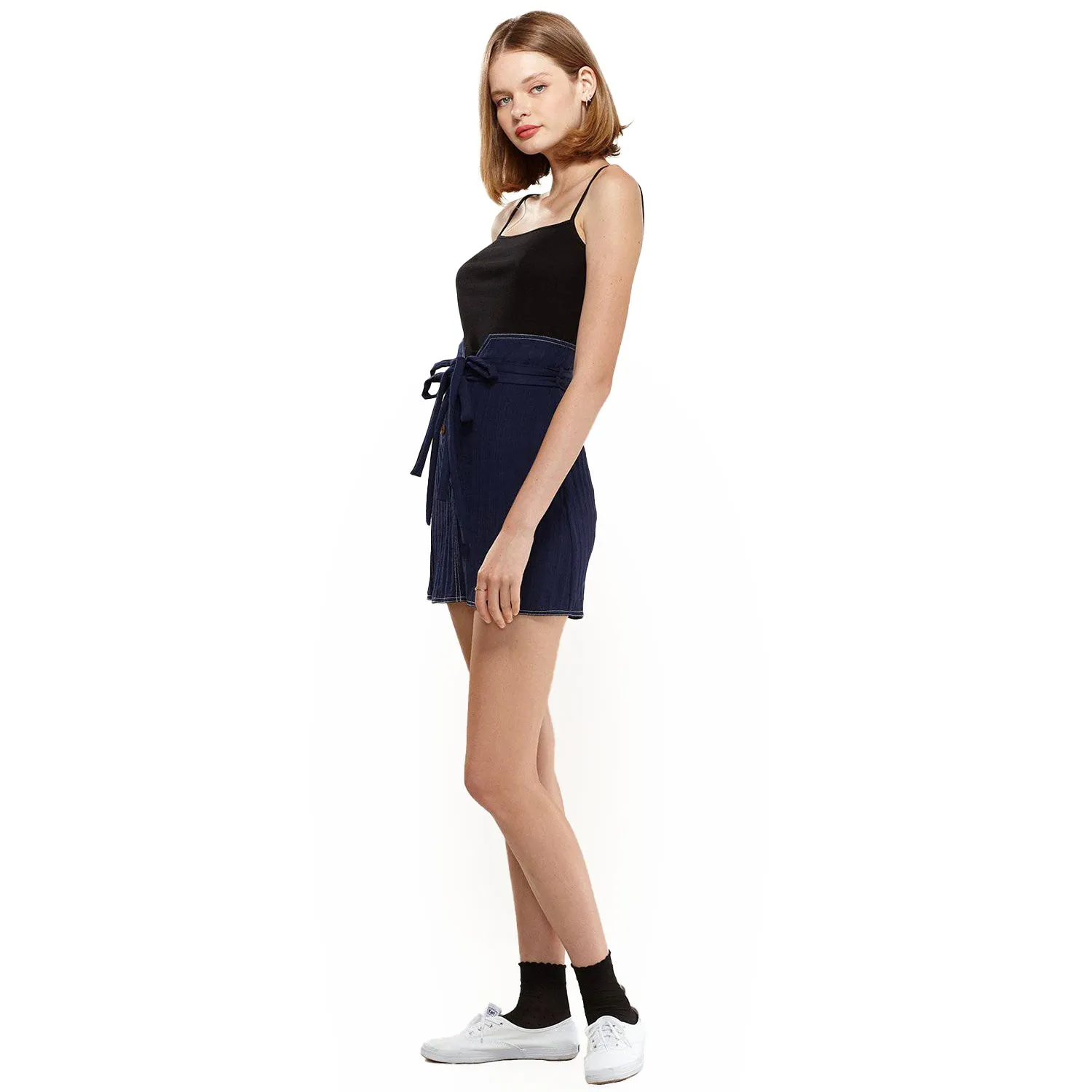 Women's Stitch Hem Double Strap High Waist Skirt