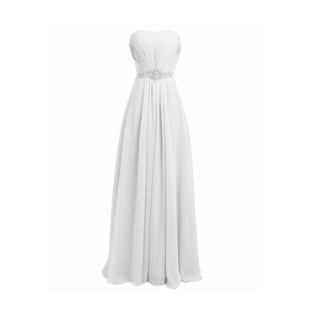 Women's Strapless Chiffon Back Bridesmaid Evening Maxi Dresses