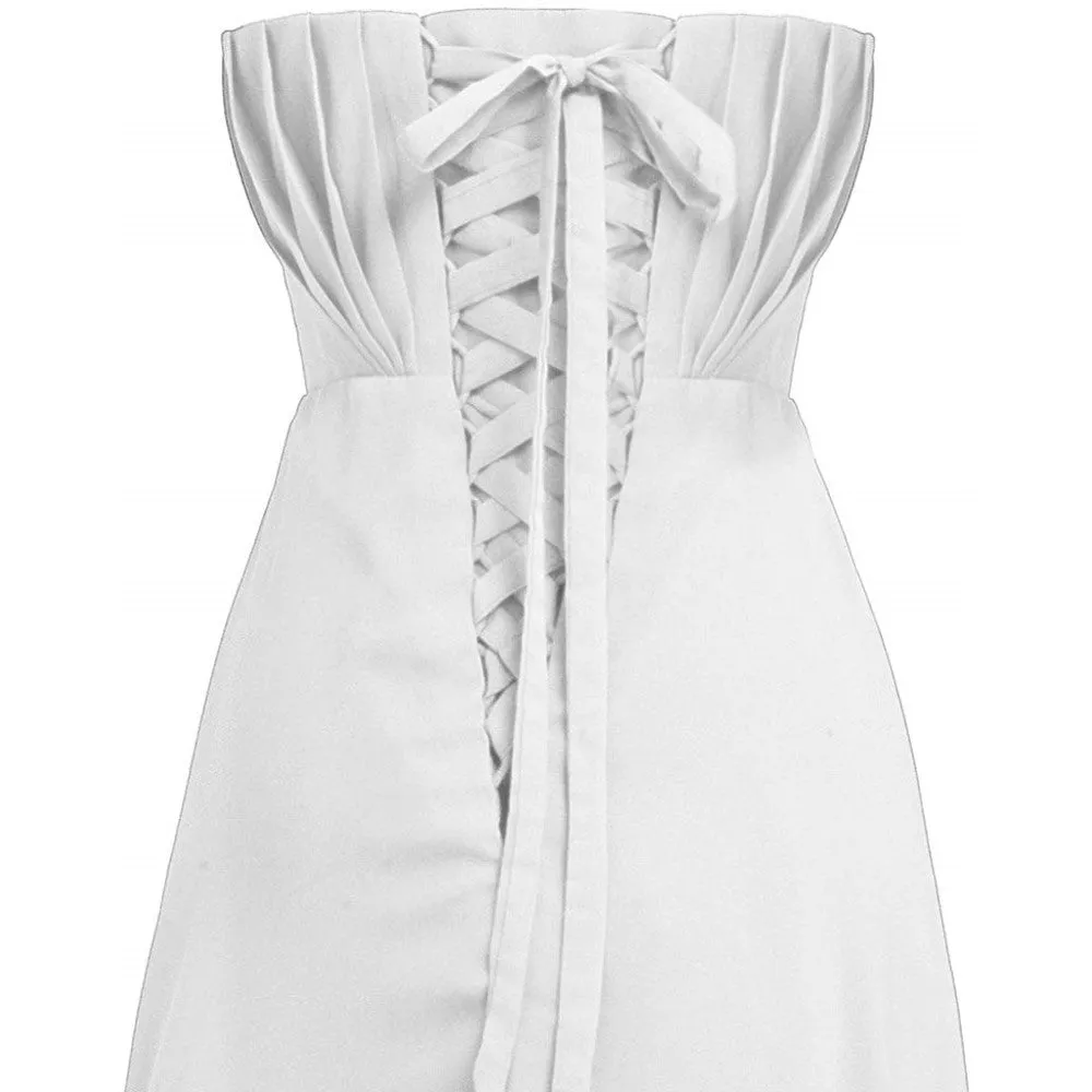 Women's Strapless Chiffon Back Bridesmaid Evening Maxi Dresses