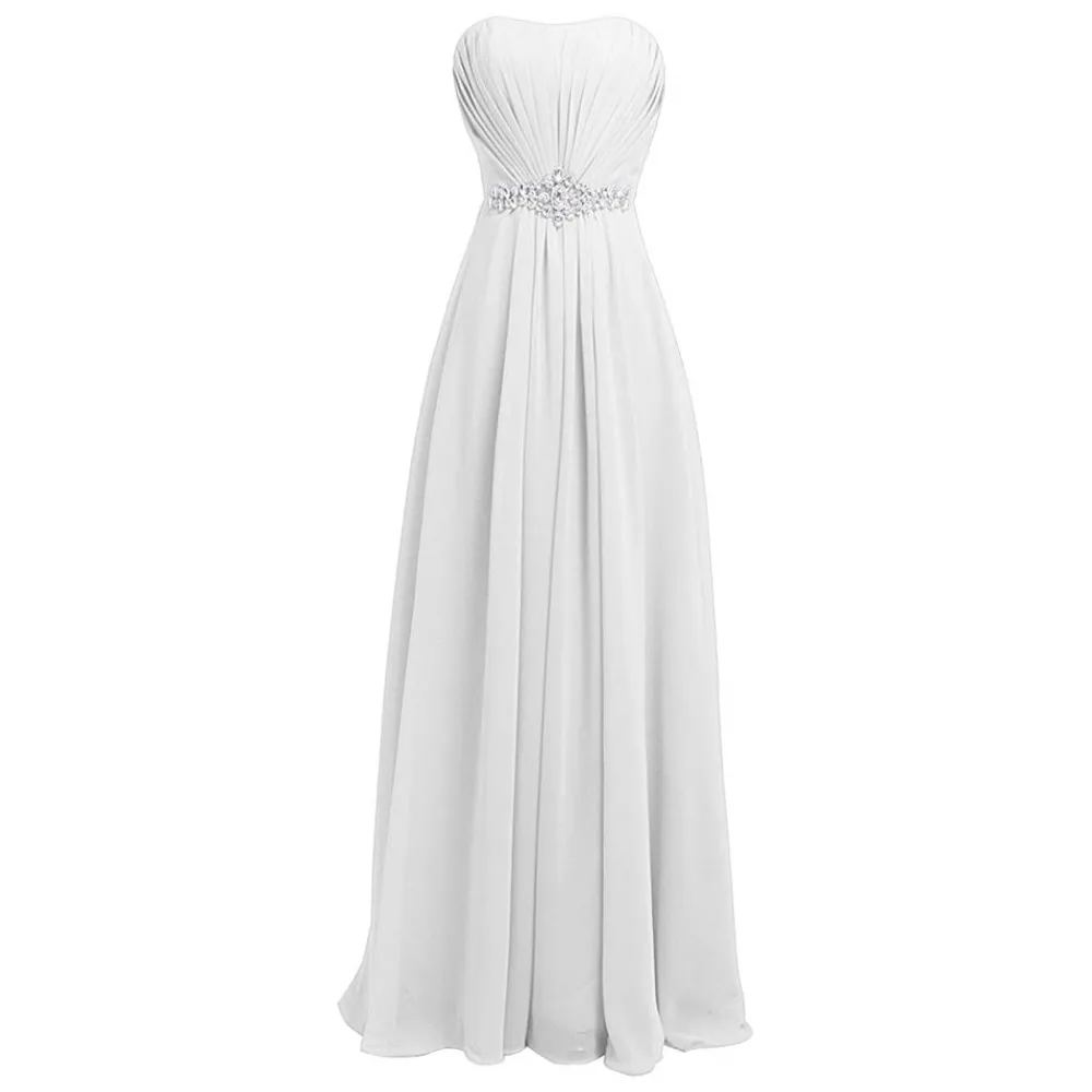 Women's Strapless Chiffon Back Bridesmaid Evening Maxi Dresses