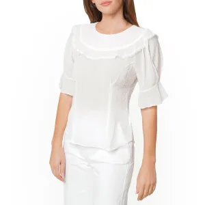 Women's Swiss Dot Ruffle Sleeve Top in White