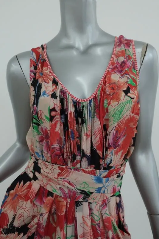 Wunderkind Dress Pleated Floral Print Chiffon Size 40 Sleeveless Tie-Waist