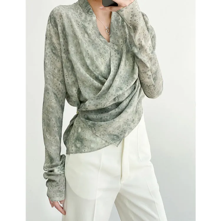 XIWYINSHE Wenjiu Spanish Special-Interest Design Lime Sparkling Water Silk Shirt Women's Shirt Mulberry Silk Long-Sleeved Shirt for Women