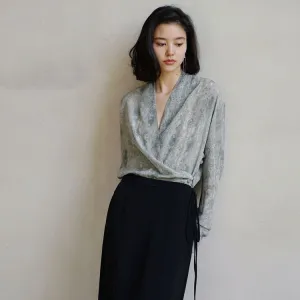 XIWYINSHE Wenjiu Spanish Special-Interest Design Lime Sparkling Water Silk Shirt Women's Shirt Mulberry Silk Long-Sleeved Shirt for Women